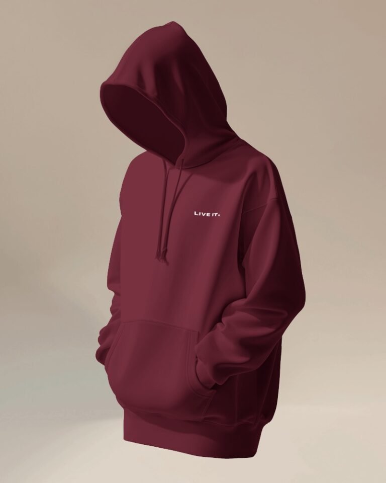 Live it Unisex Oversized hooded Sweatshirt-maroon2