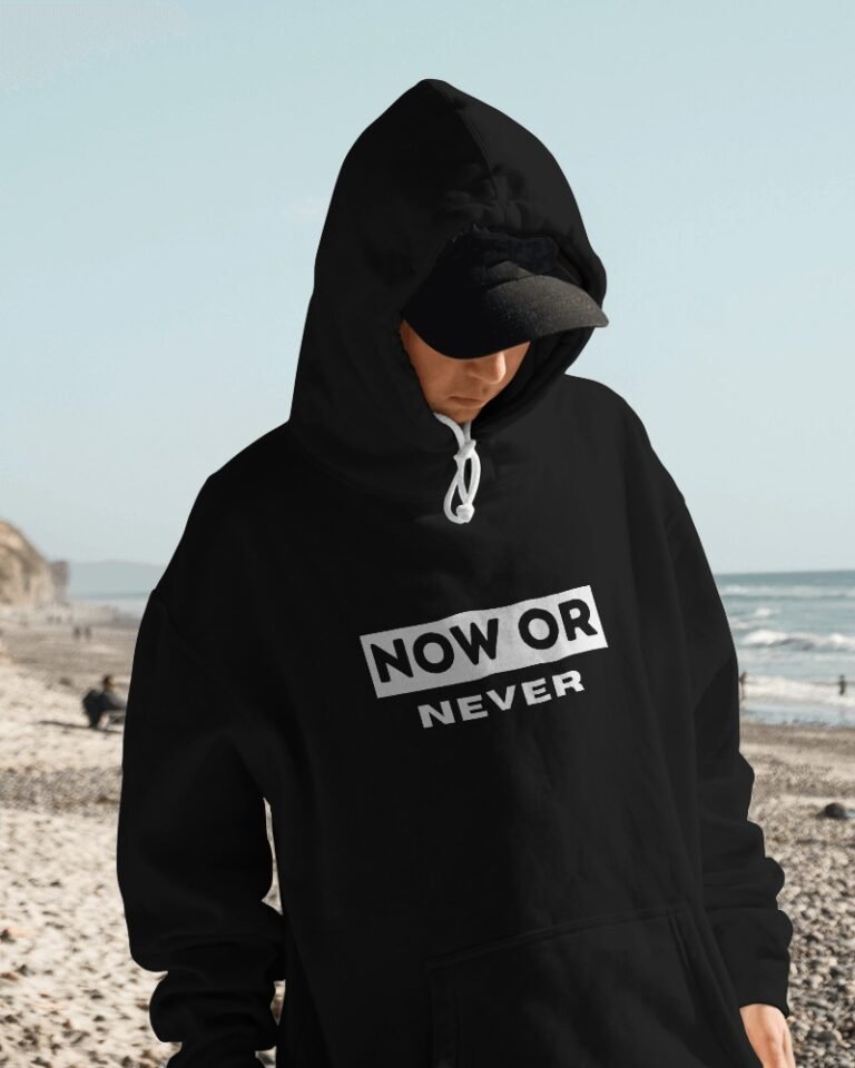 NOW OR NEVER Oversized Hooded Sweatshirt-black1