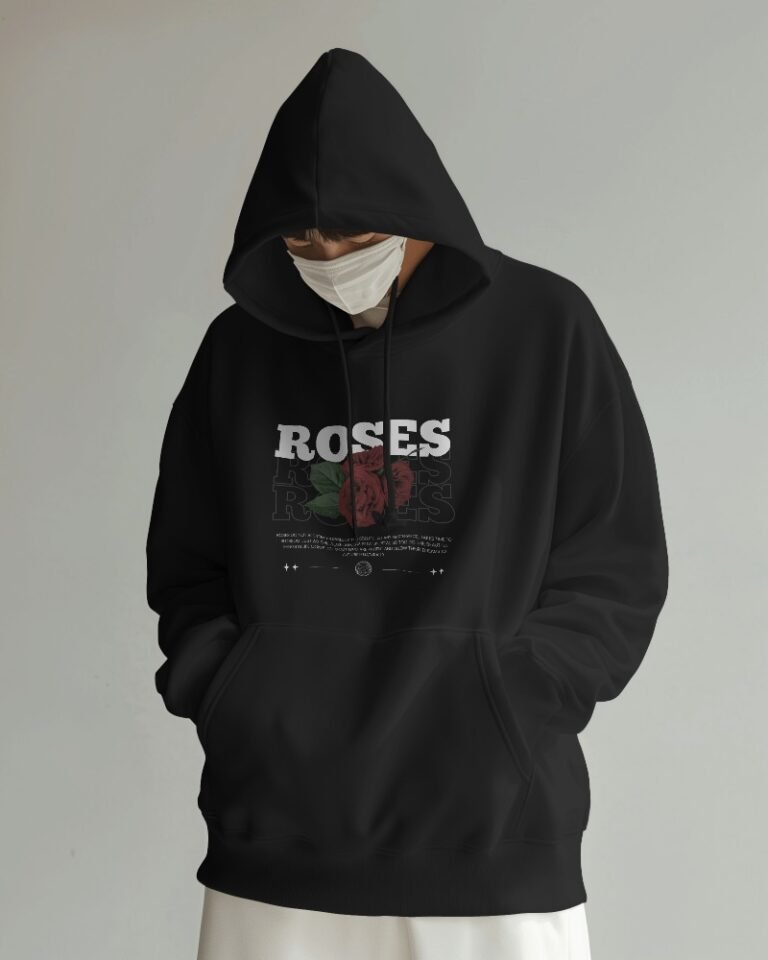 Roses Oversized Hooded Sweatshirt-black2